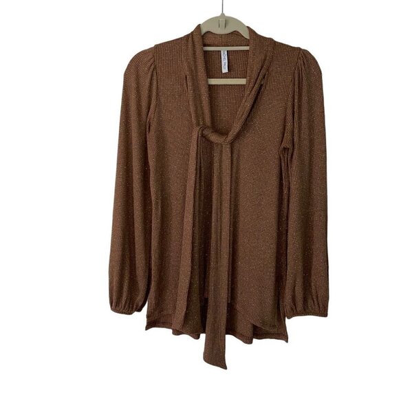 Rachel Pally Womens Blouse Brown Size Small S Lurex Knit Tie Front Top Viscose - Picture 10 of 12